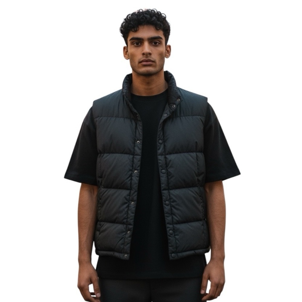 Black Quilted Puffer Hiking Vest Gorpcore Minimal Outdoor Layer Large